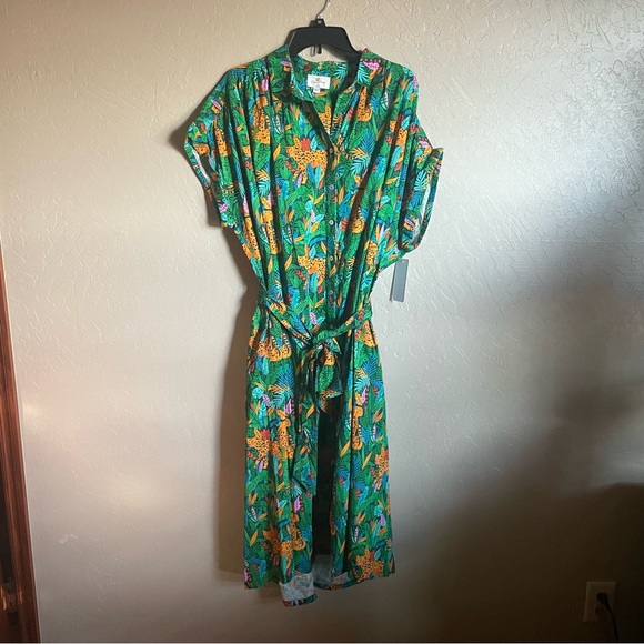 Palms Away Out Of The Woods Green Print Midi Dress - Picture 3 of 10